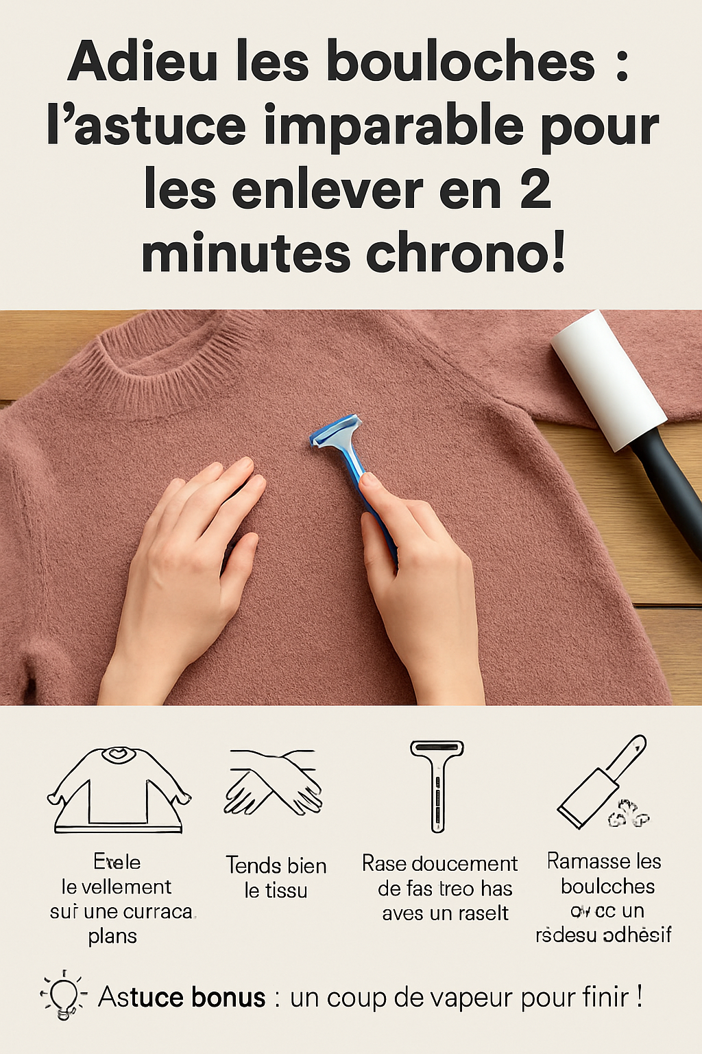 astuce pour enlever les bouloche en 2 minute  Tu en as assez de voir tes vêtements préférés couverts de petites boules disgracieuses ? Rassure-toi,