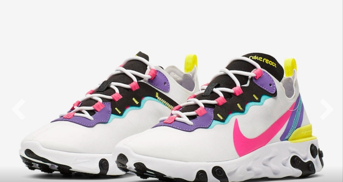 Baskets Nike React Element 55
White Psychic Purple Hyper Pink