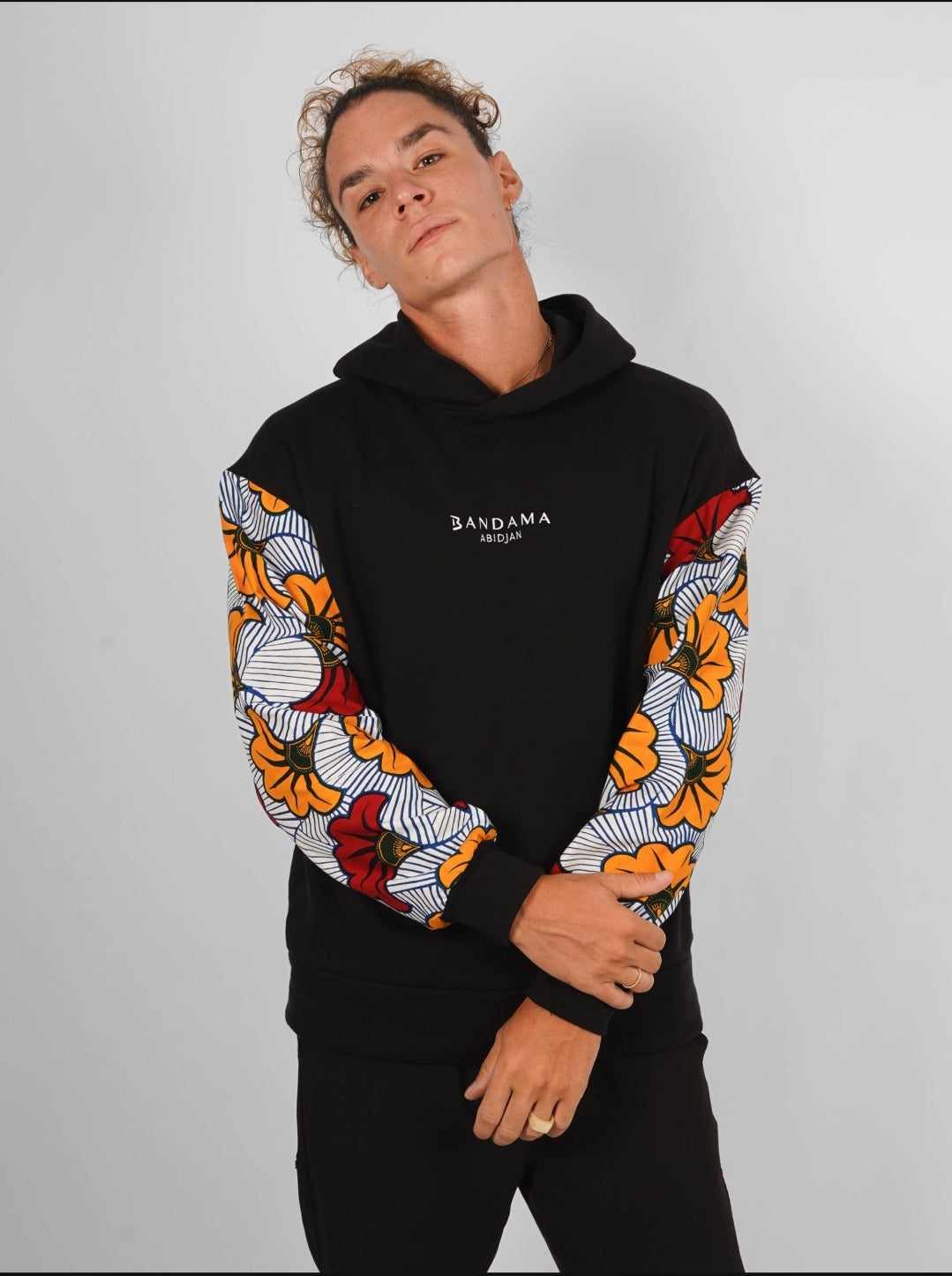 Hoodie Wax Abidjan Bandama Black