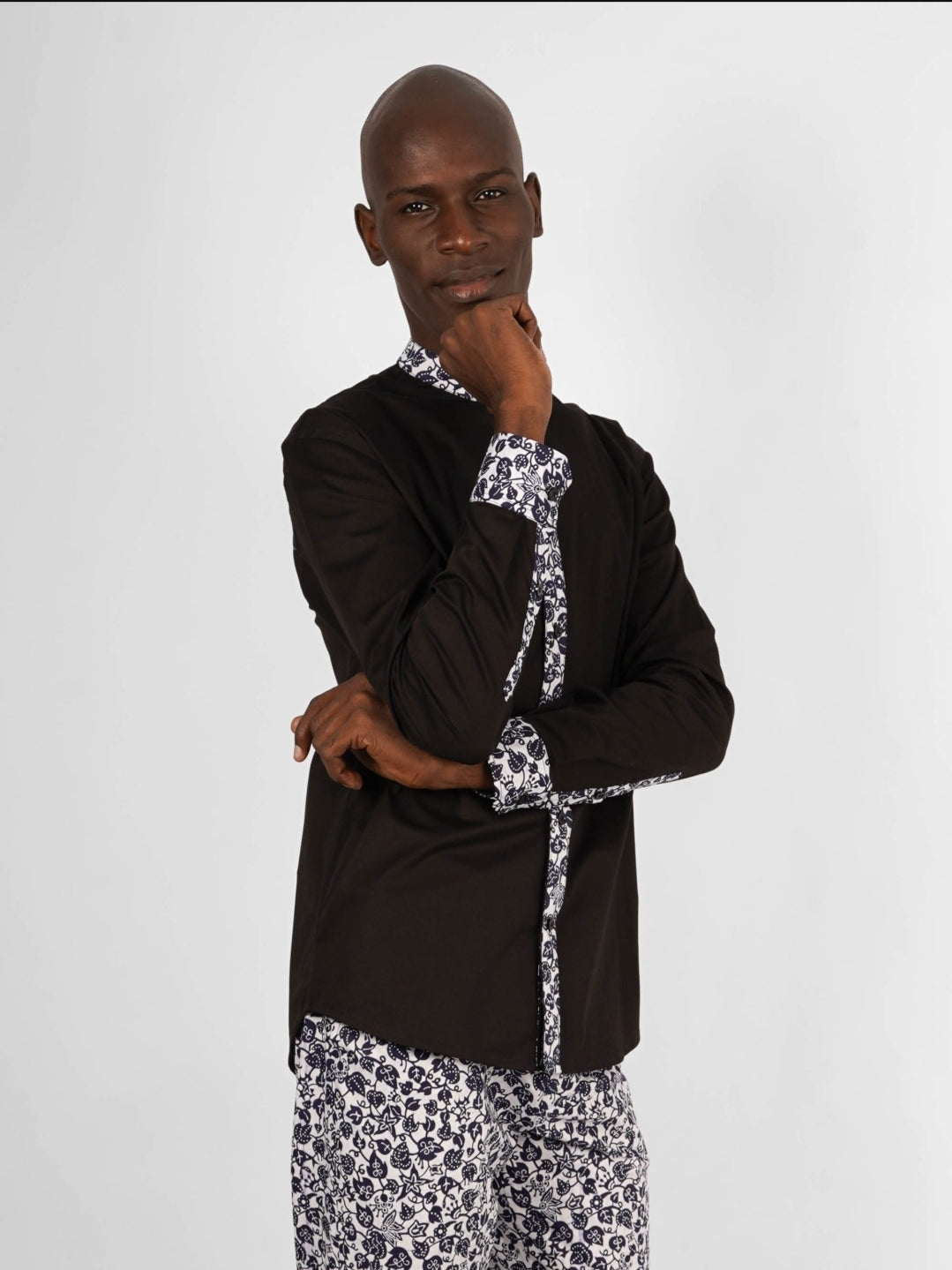 Chemise Mao noire manches longues Gitega