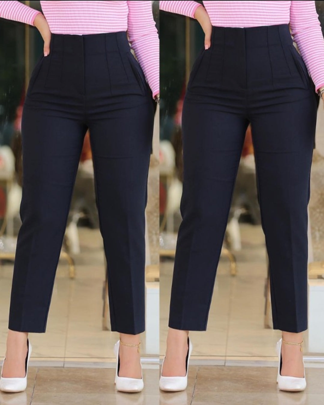 Pantalon skinny boutonné à taille femme
