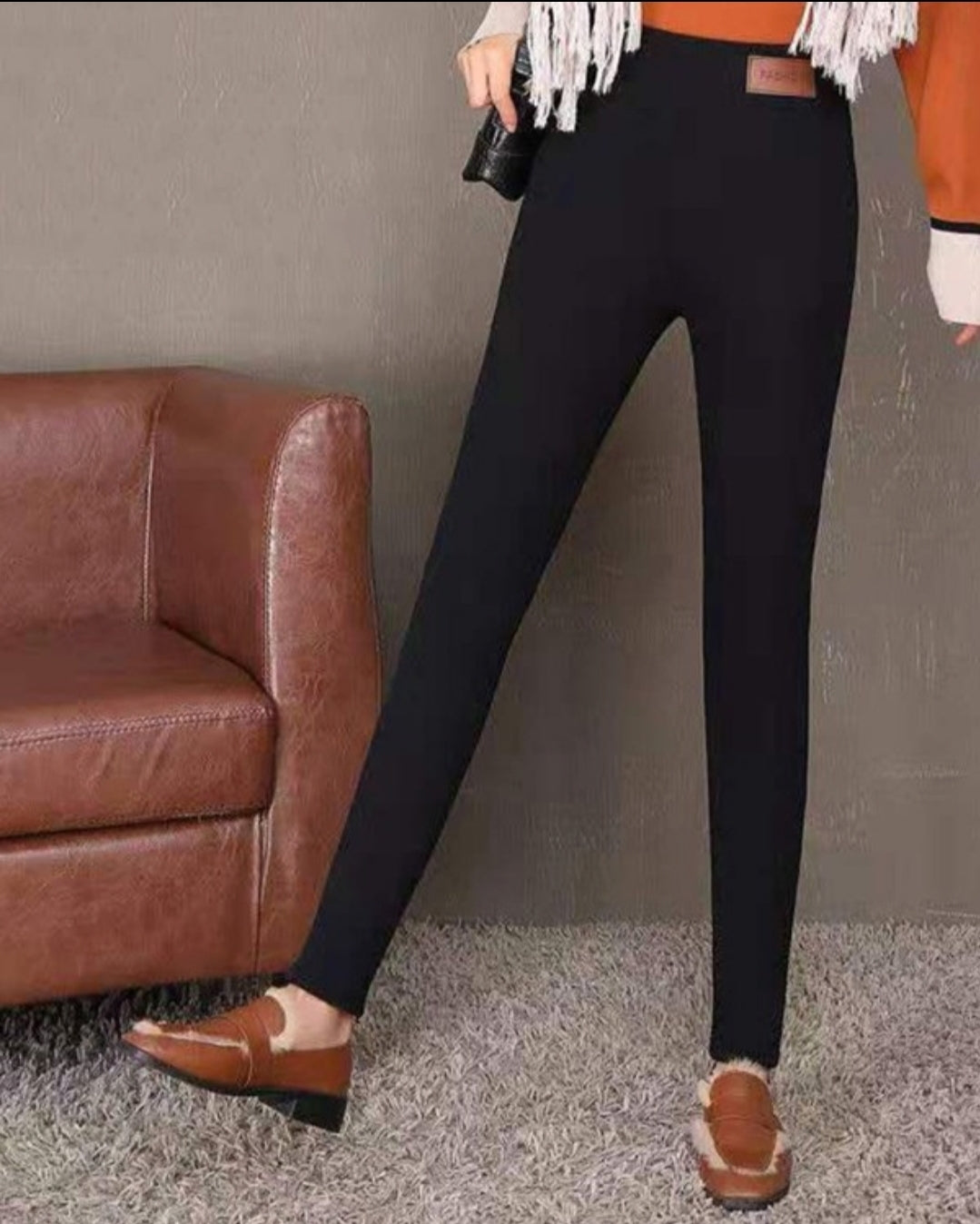 Leggings rembourré skinny boutonné à taille haute femme