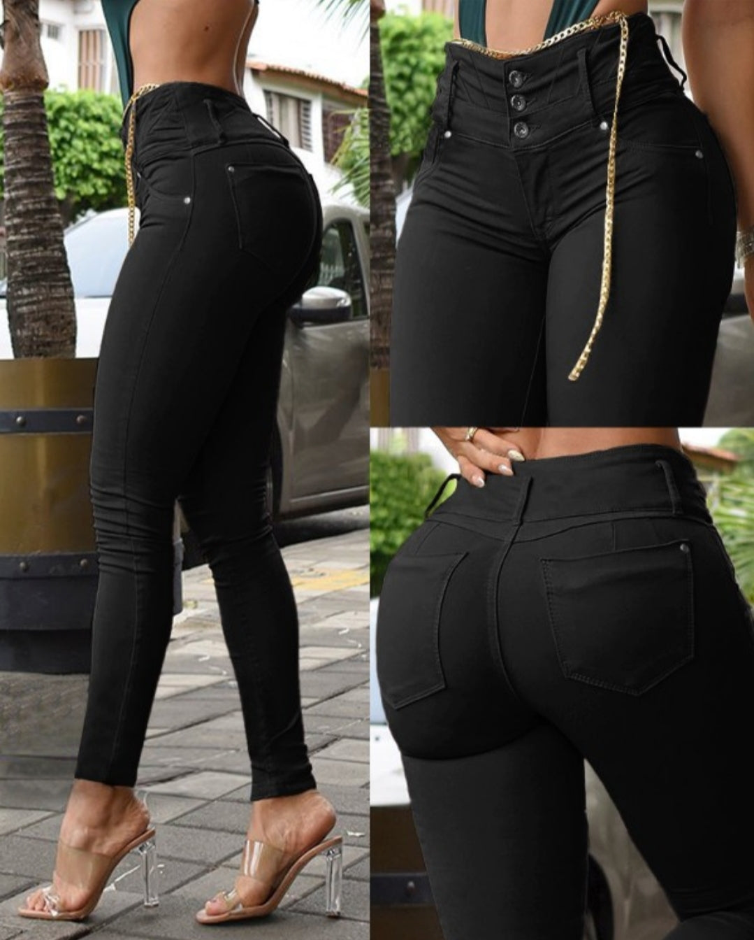 Pantalon skinny boutonné à taille femme