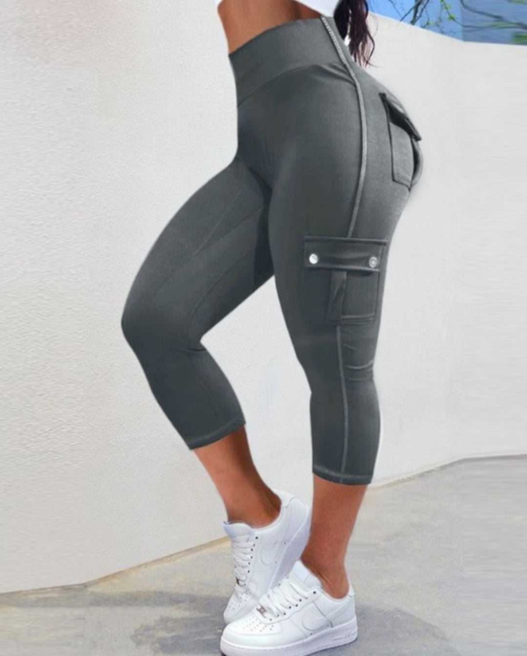 Leggings rembourré skinny boutonné à taille haute femme