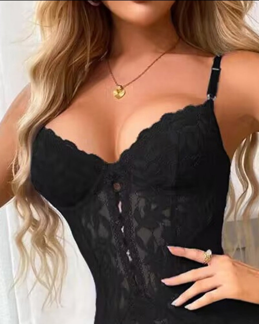 Ensemble bustier jarretière en dentelle transparente
