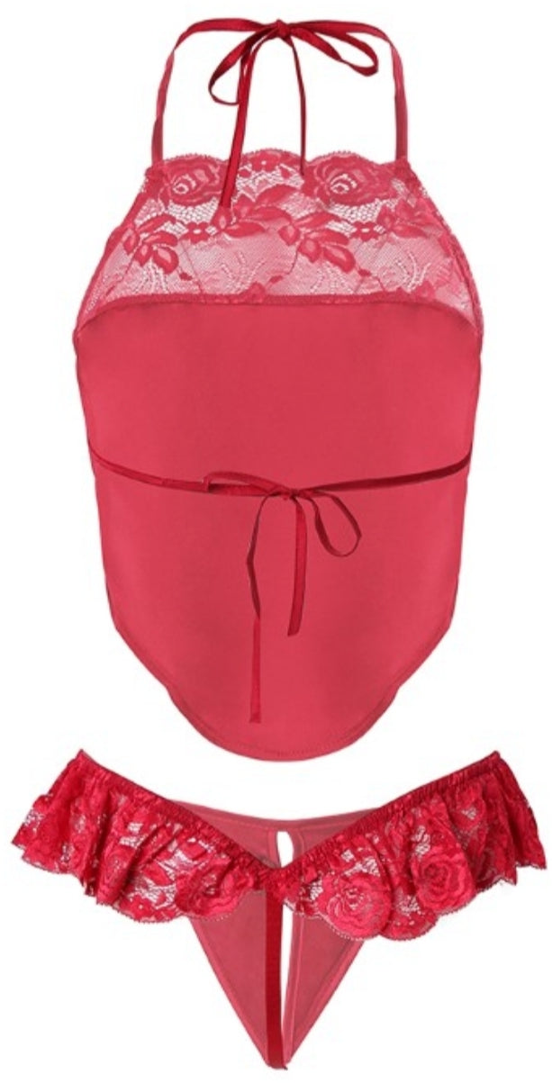 Ensemble de lingerie en satin à bordure en dentelle et dos nu