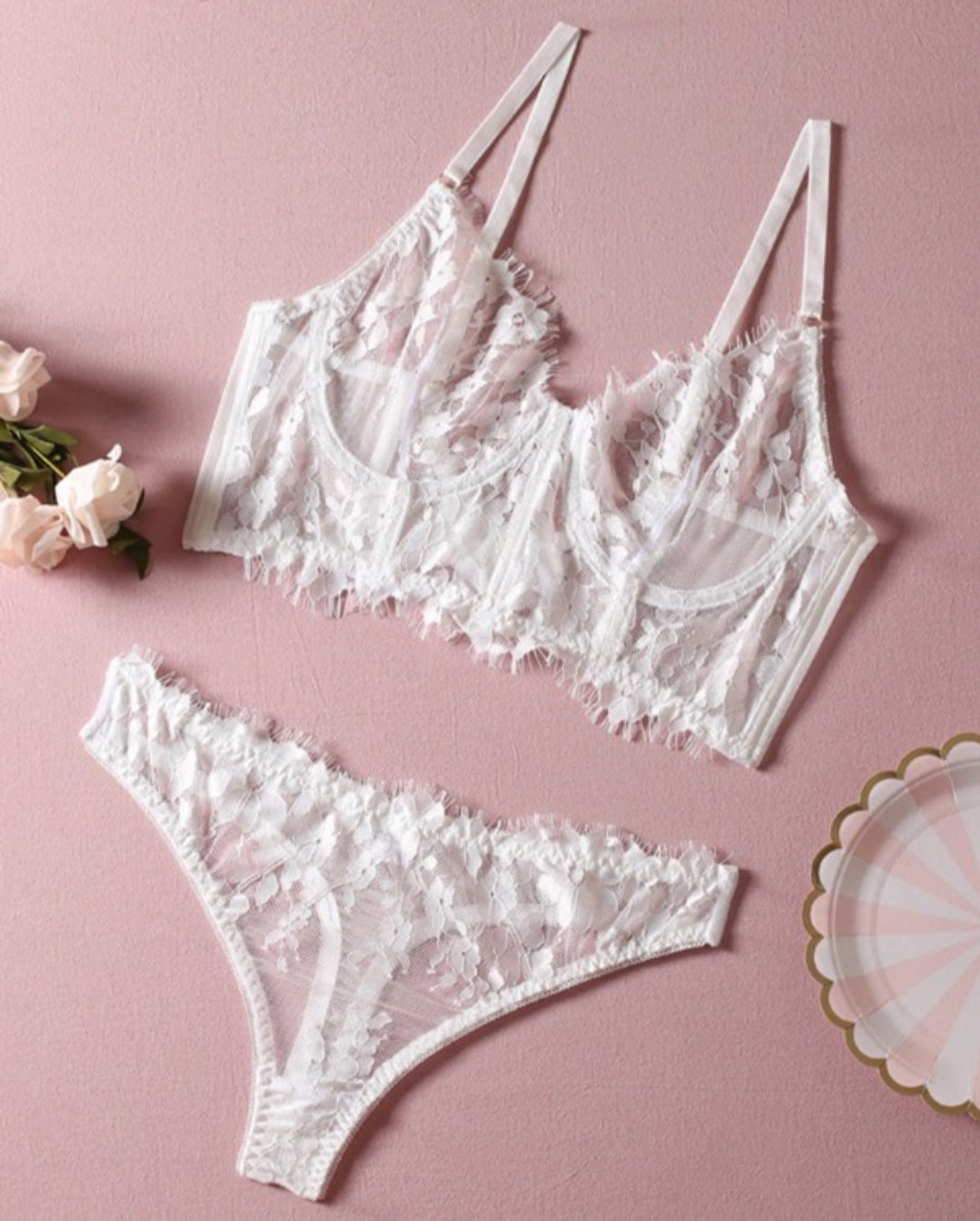 Ensemble de lingerie en dentelle au crochet Bowknot Decor