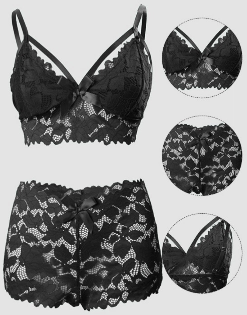 Ensemble de lingerie en dentelle à décor de nœud