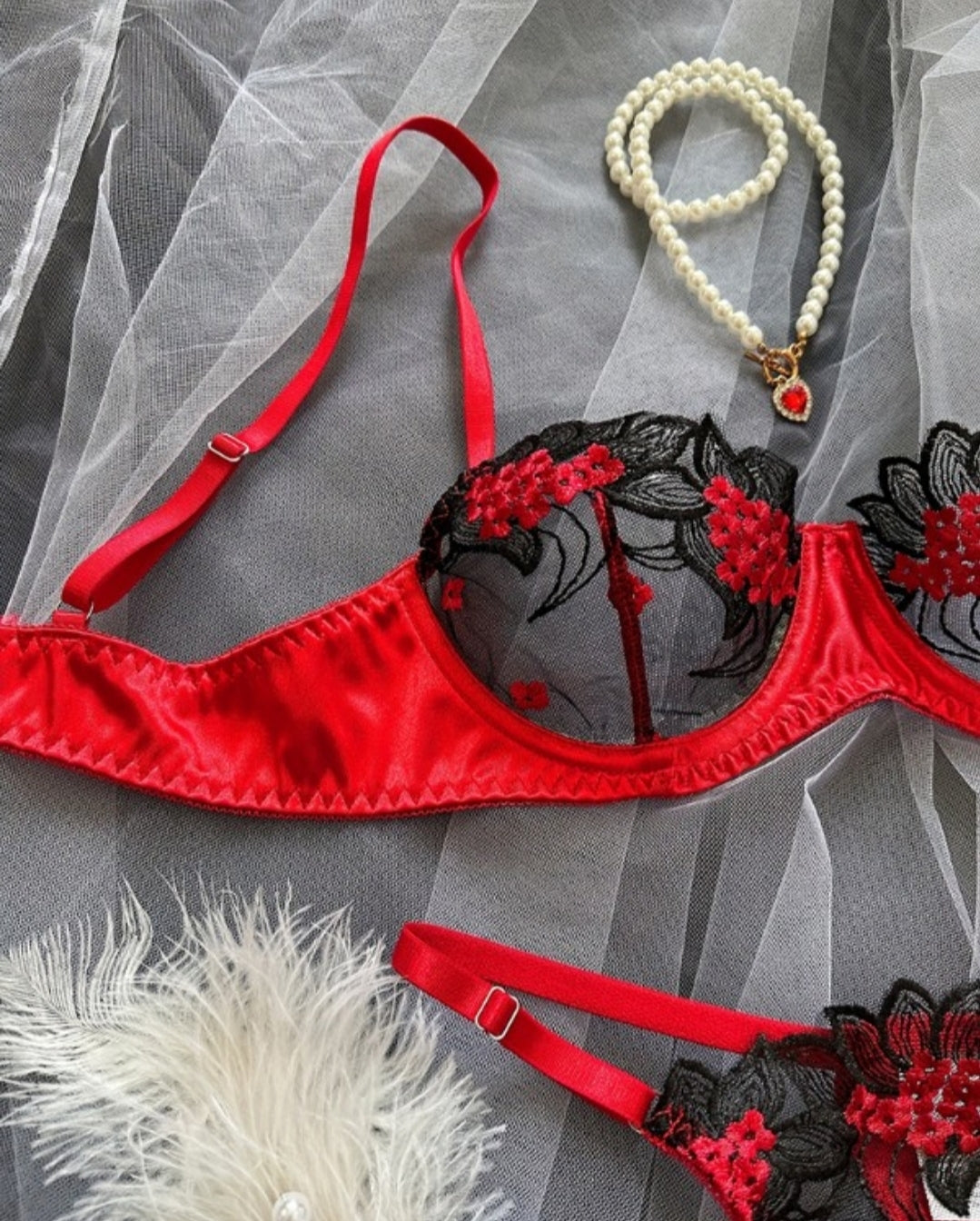 Ensemble de lingerie avec patch en maille brodée florale