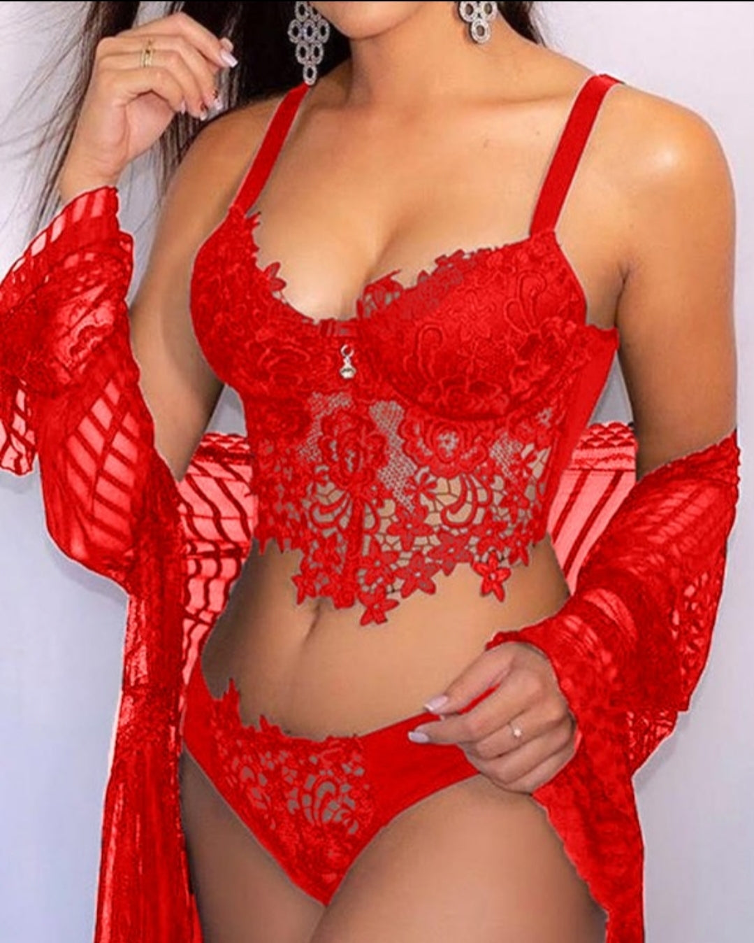 Ensemble de lingerie à bretelles spaghetti en dentelle guipure