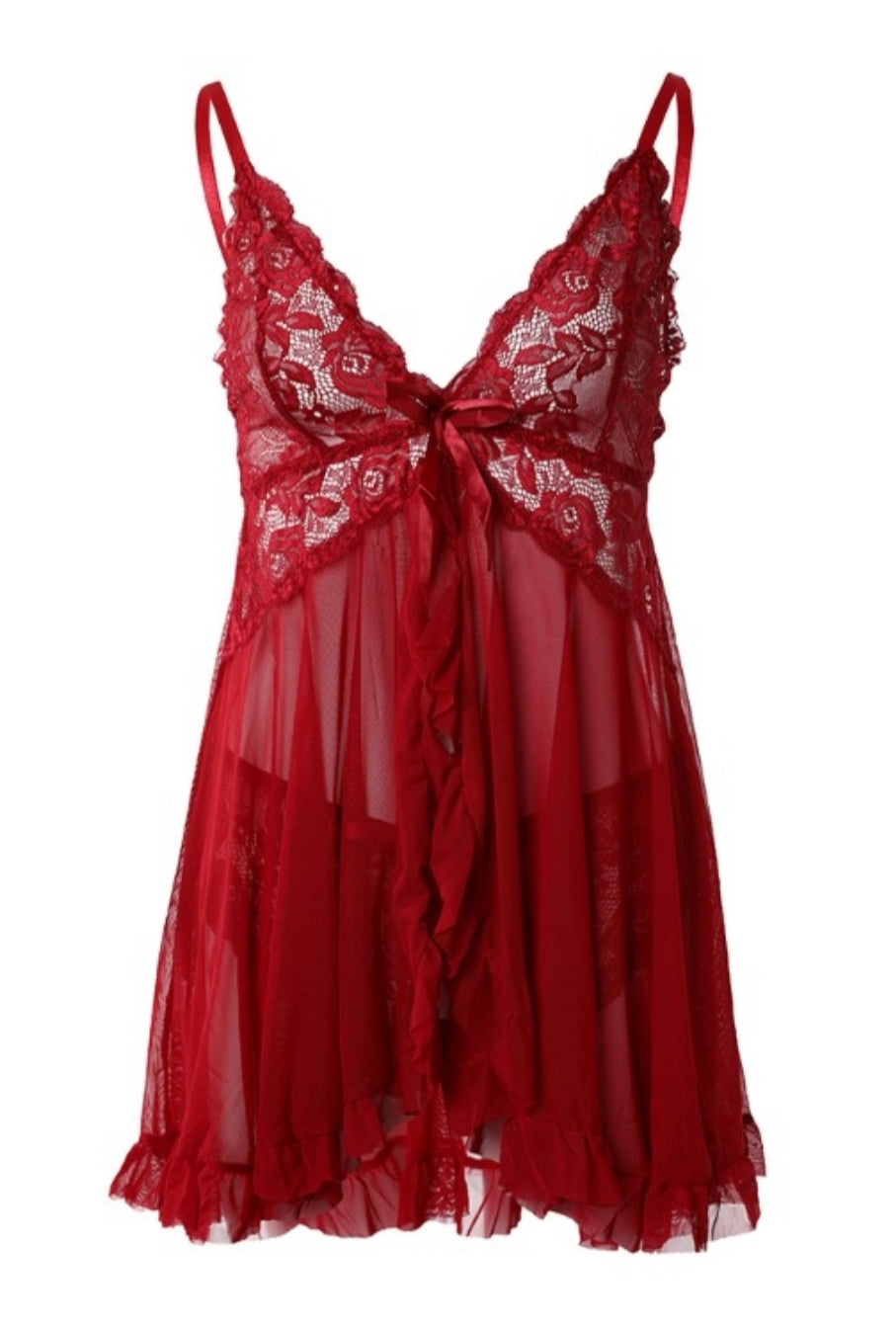 Nuisette en dentelle transparente bowknot décor avec string