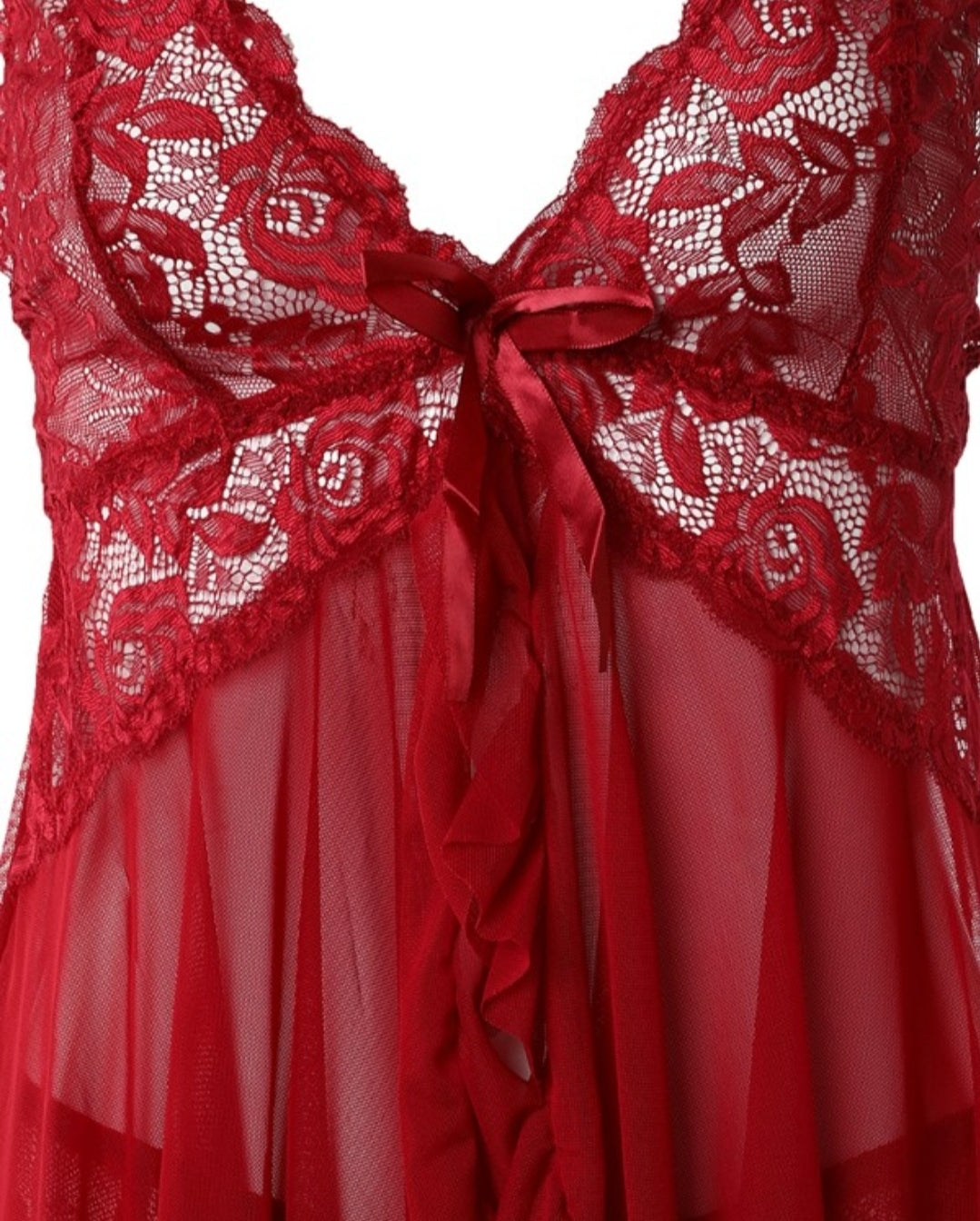 Nuisette en dentelle transparente bowknot décor avec string