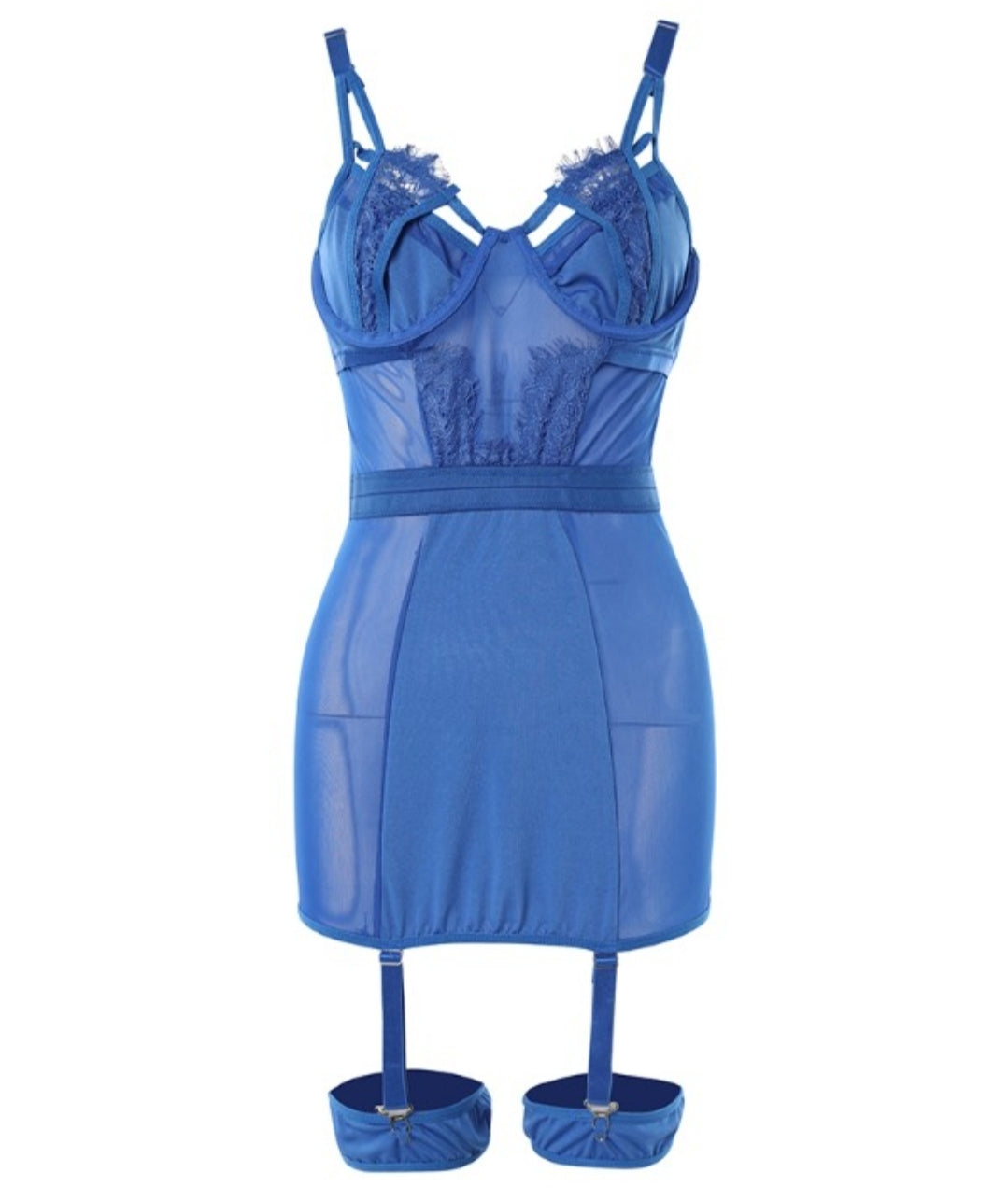 Nuisette dos nu en maille transparente avec culotte et anneaux de jambe