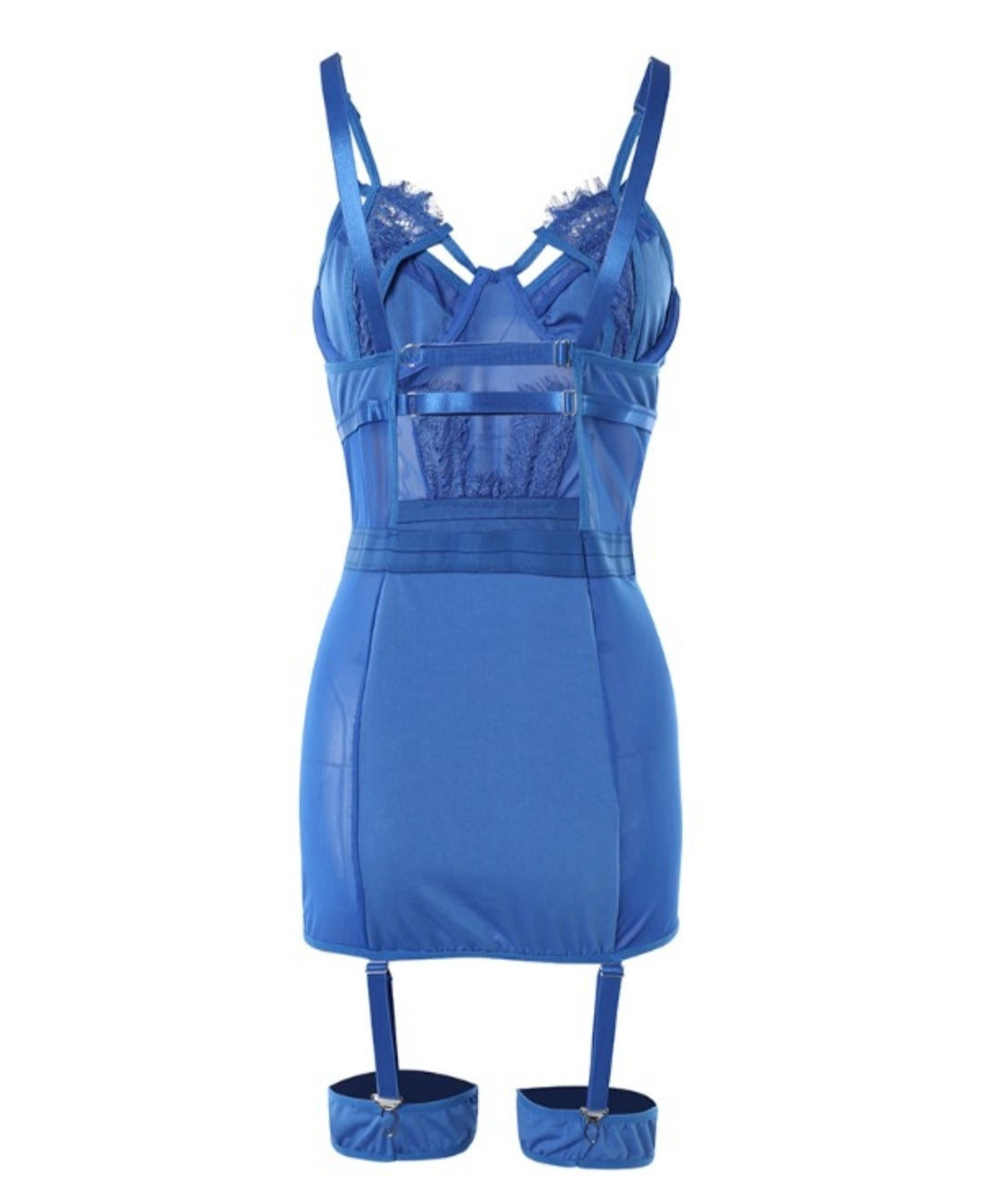 Nuisette dos nu en maille transparente avec culotte et anneaux de jambe