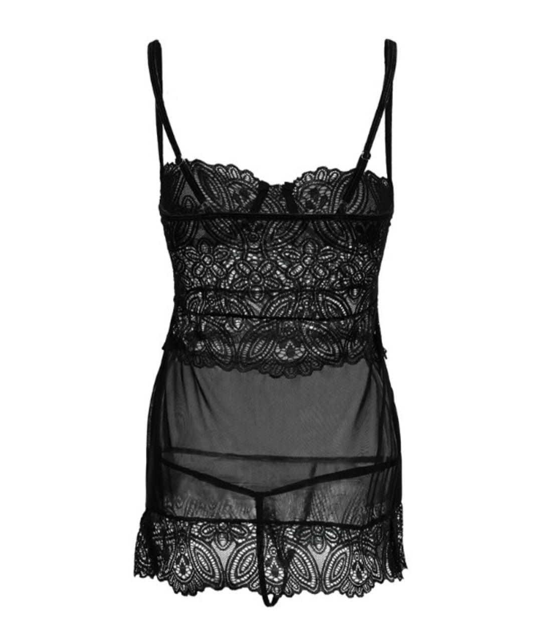 Nuisette en maille transparente au crochet avec bretelles spaghetti et culotte