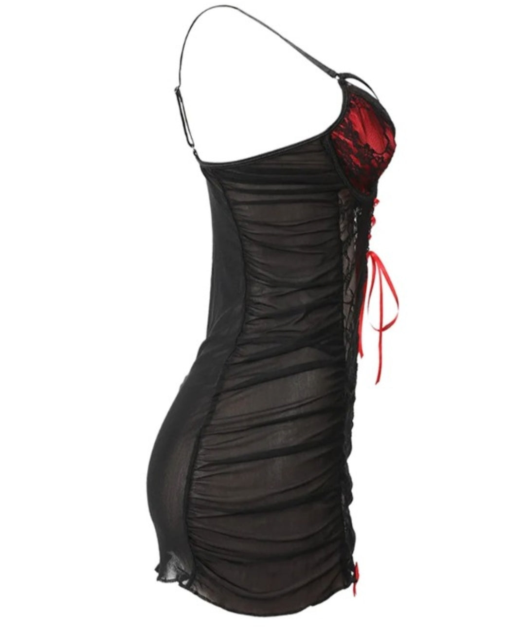 Nuisette bowknot décor colorblock lace babydoll avec string