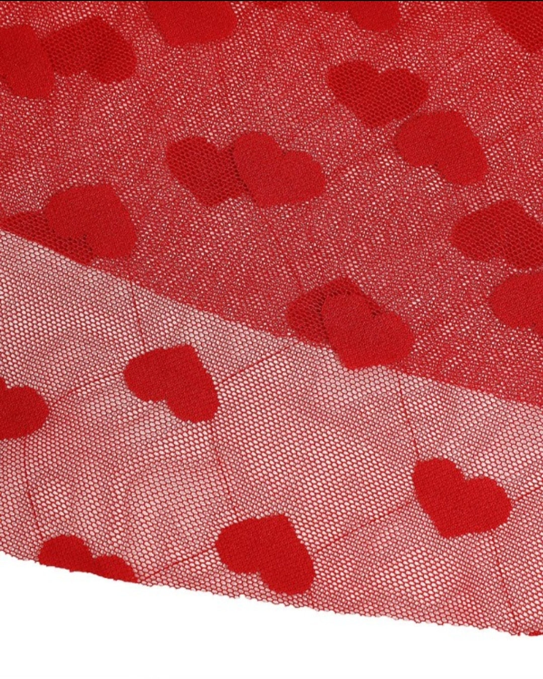 Nuisette en maille transparente flouquée cœur en dentelle contrastante avec string