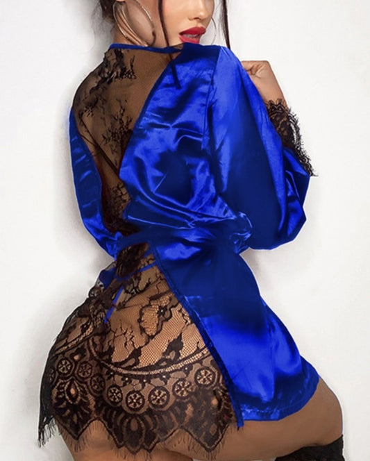 Nuisette en dentelle contrastante  avec string