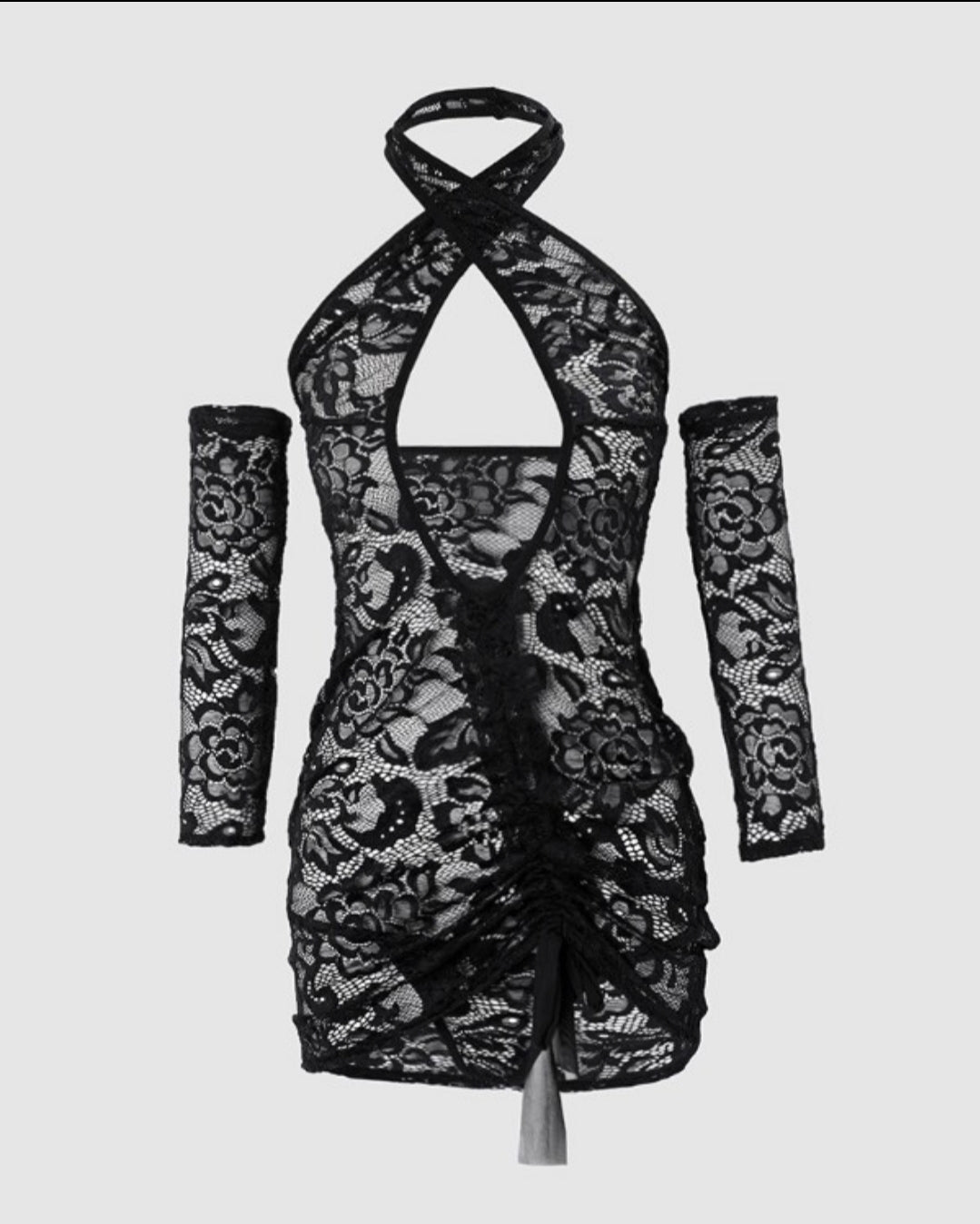 Nuisette en dentelle Froncée à cordon de serrage avec string