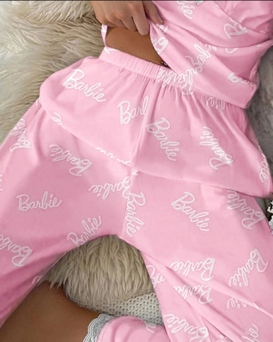 Nuisette ensemble caraco en dentelle contrastante à imprimé lettre barbie