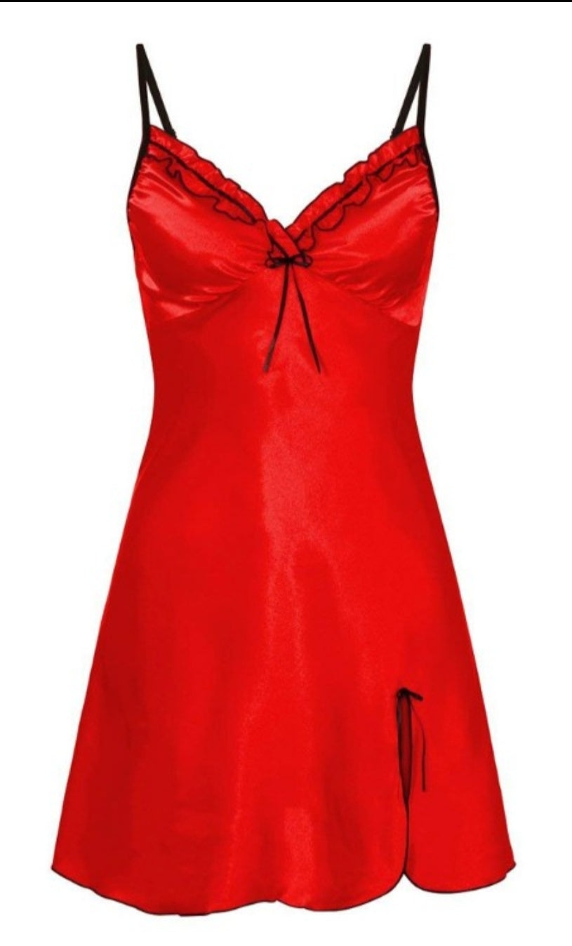 Nuisette spaghetti strap bowknot décor Slitt sleep dress