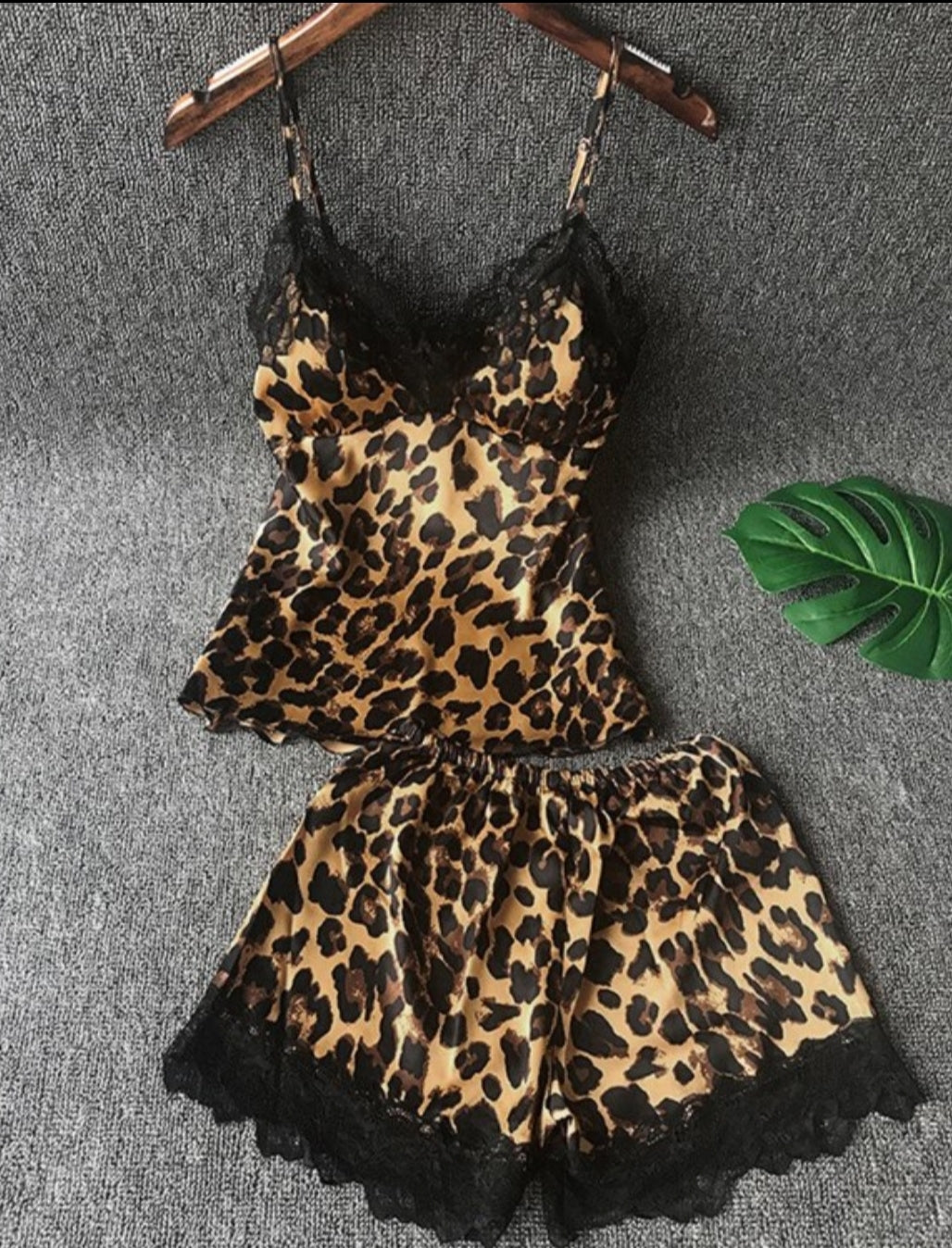 Nuisette ensemble caraco en dentelle à imprimé léopard