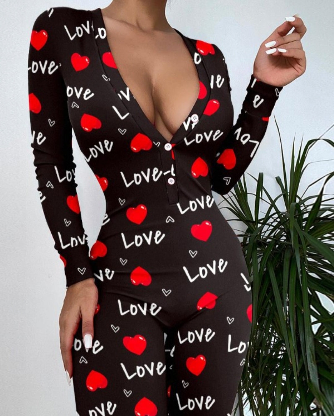 Nuisette ensemble caraco en dentelle contrastée à imprimé cœur love