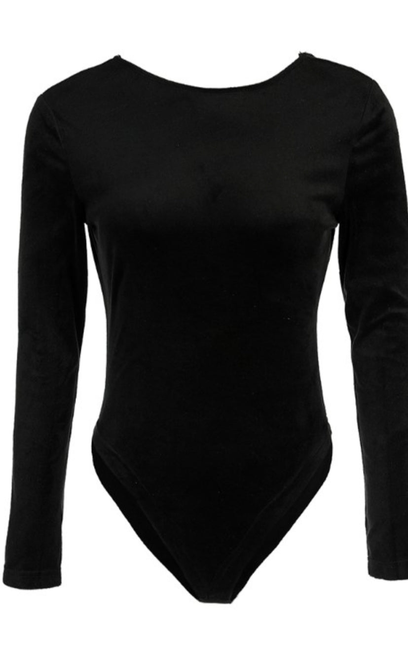 Body skinny à manches longues et dos nu avec chaîne