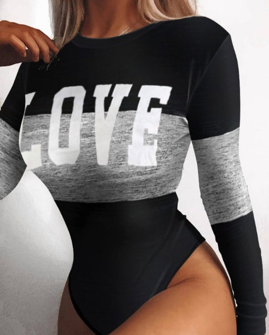 Body skinny à manches longues et imprimé de lettres