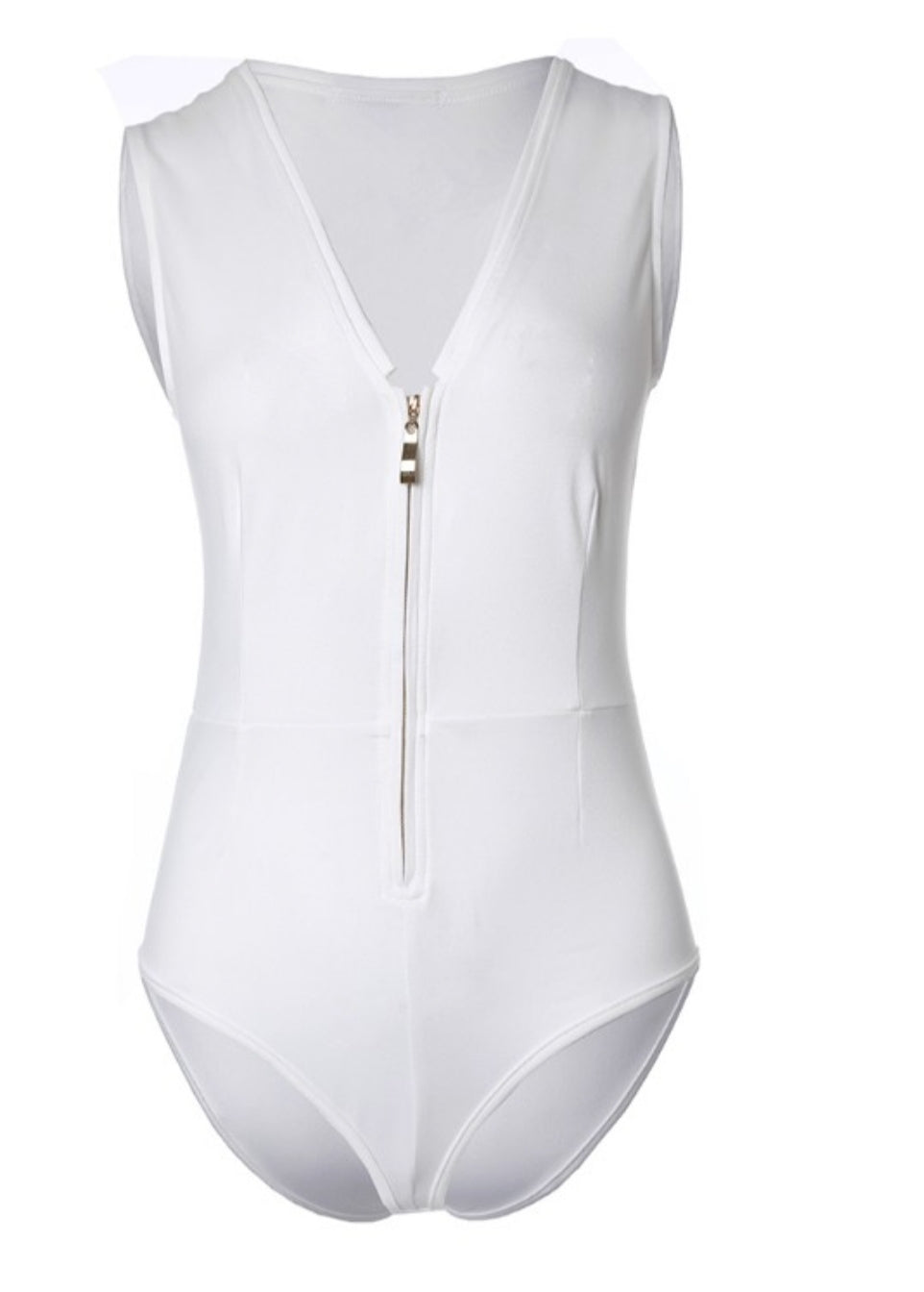 Body sans manches à col en V et fermeture éclair sur le devant