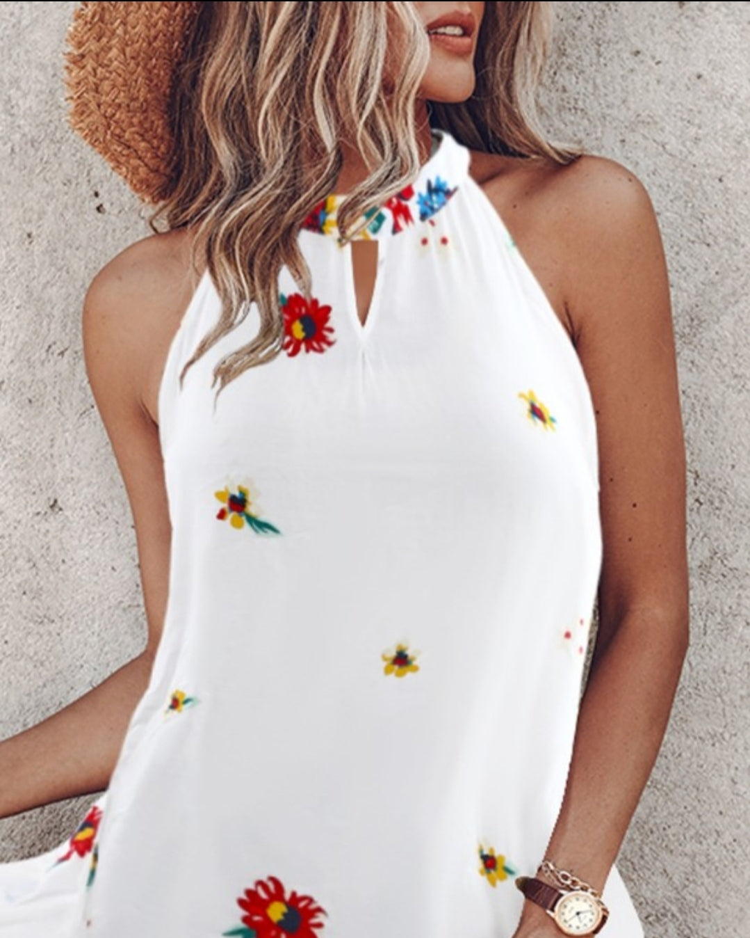 Robe décontractée sans manches à imprimé floral