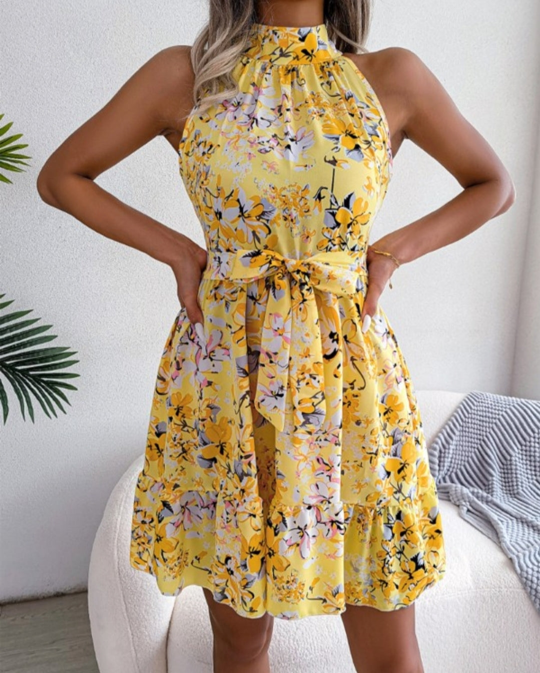 Robe décontractée à imprimé petites fleurs et Ourlet volants