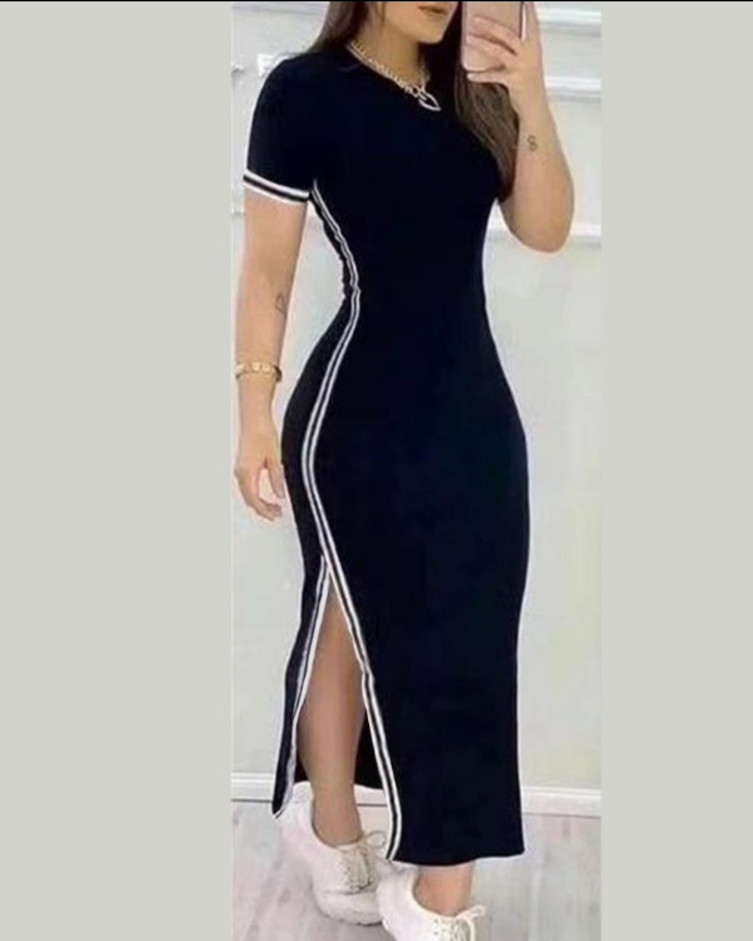 Robe décontractée rayée à fente haute