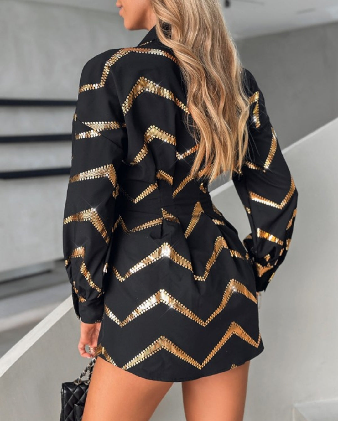 Robe décontractée à imprimé chevron brozant color black
