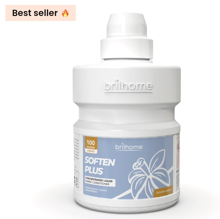 Soften Plus Brilhome 'Cœur de vanille et fleurs d'or
Tout d'abord, garder son intérieur propre et frais devient un jeu d'enfant grâce aux produits ménagers et lessives Brilhome. 🧼