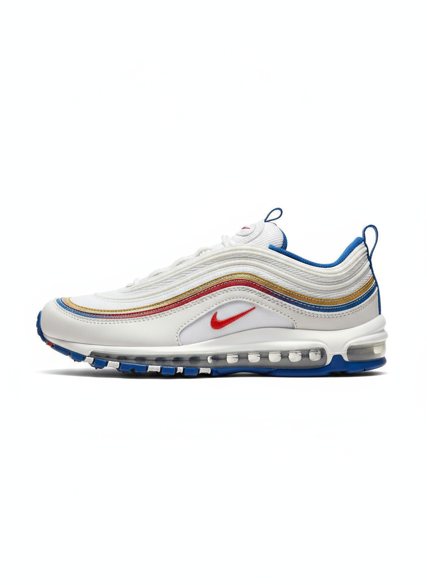 Premièrement, les baskets Nike Air Max 97 Femme incarnent un design emblématique et audacieux.