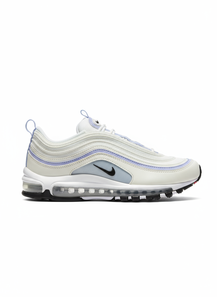 Premièrement, les baskets Nike Air Max 97 Femme incarnent un design emblématique et audacieux.