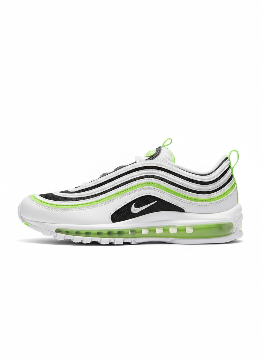 Premièrement, les baskets Nike Air Max 97 Femme incarnent un design emblématique et audacieux.
Inspirées des lignes fluides des trains à grande vitesse japonais.