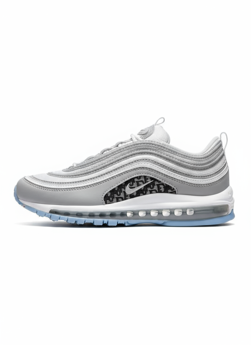 Premièrement, les baskets Nike Air Max 97 Femme incarnent un design emblématique et audacieux.