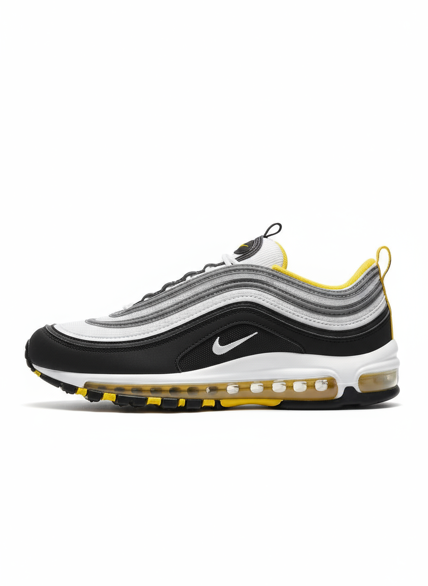 Premièrement, les baskets Nike Air Max 97 Femme incarnent un design emblématique et audacieux.
Inspirées des lignes fluides des trains à grande vitesse japonais.