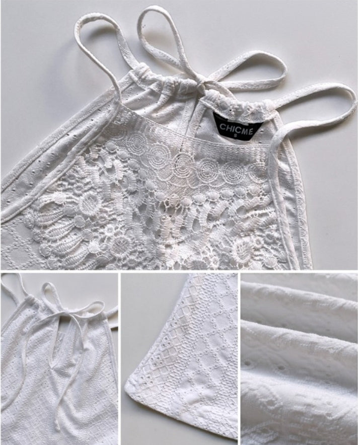 Premièrement : Ce débardeur sans manches en dentelle contrastée texturée, coupe slim décontractée Femme