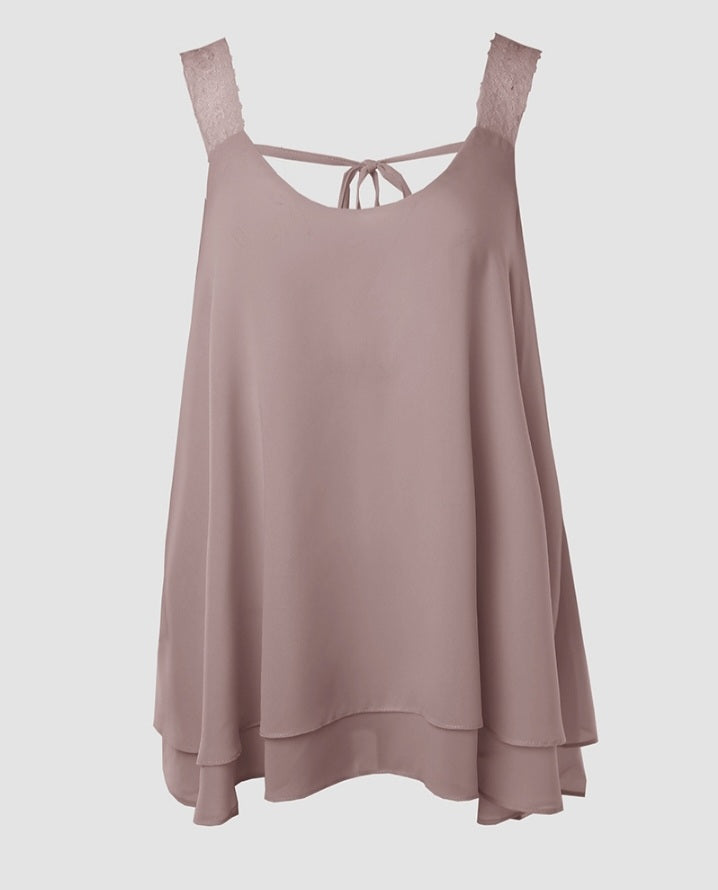 Premièrement : Ce Débardeur à col en U et bretelles épaisses avec détails en dentelle contrastée femme.