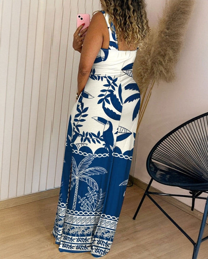 Premièrement : Cette Robe longue, fendue à bretelles épaisses et imprimé floral , coupe ajustée et décontractée , idéale pour les vacances .