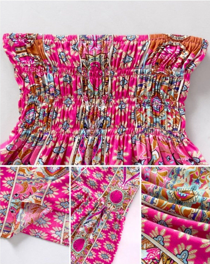 Premièrement : Cette Jupe longues plissées bohème d'été Jupes maxi fluides taille haute en ligne A Femme.