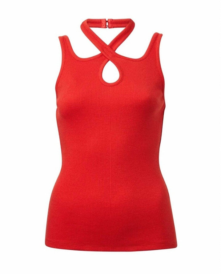 Premièrement : Ce Débardeur décolleté à col asymétrique croisé Femme.