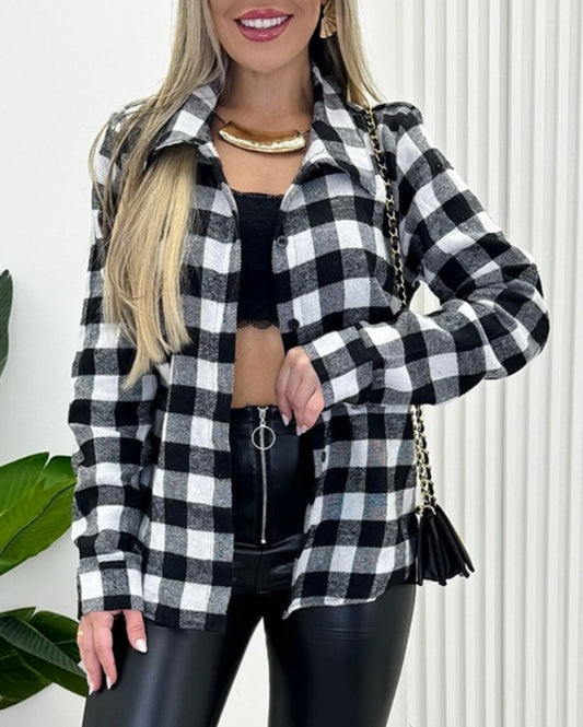 Premièrement : Cette Chemises boutonnées à carreaux à manches longues et chemisiers décontractés femme.