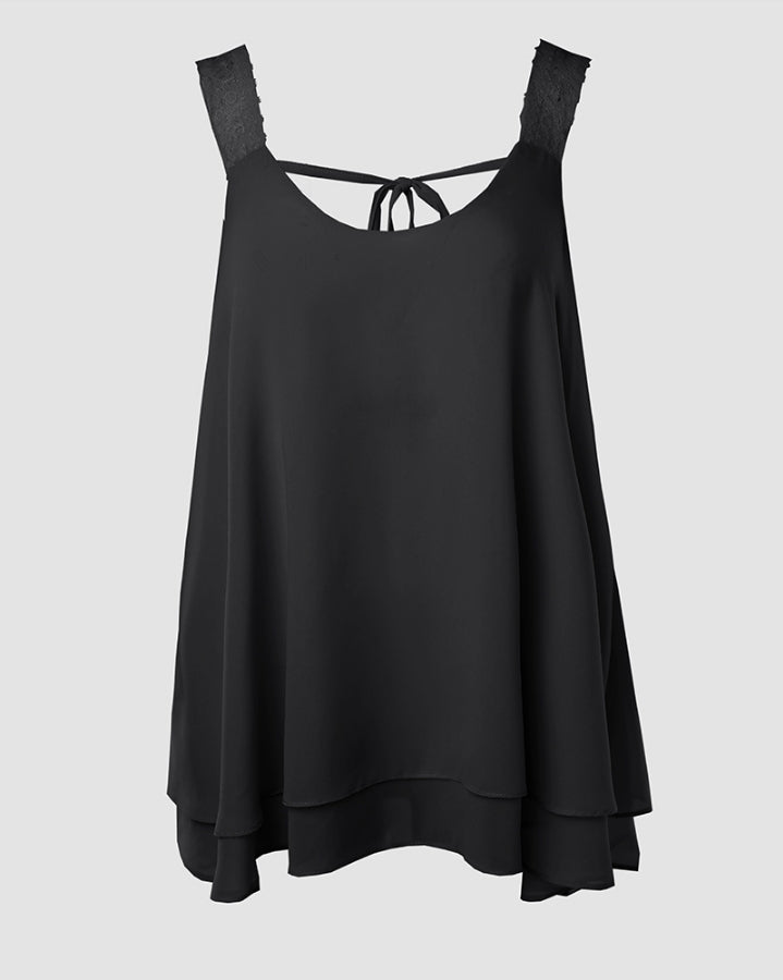 Premièrement : Ce Débardeur à col en U et bretelles épaisses avec détails en dentelle contrastée femme.