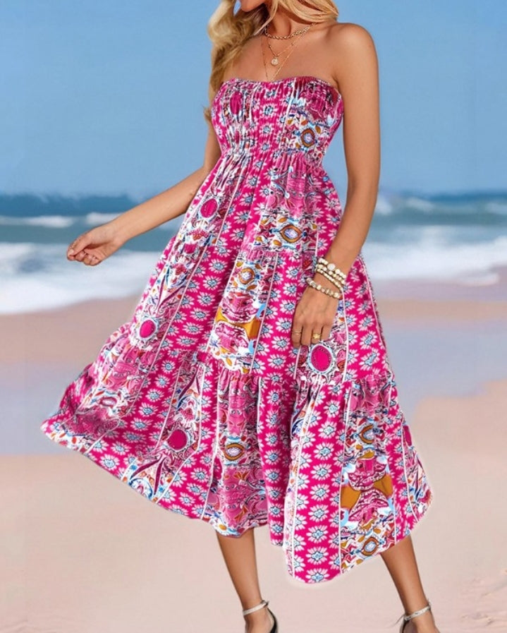 Premièrement : Cette Jupe longues plissées bohème d'été Jupes maxi fluides taille haute en ligne A Femme.