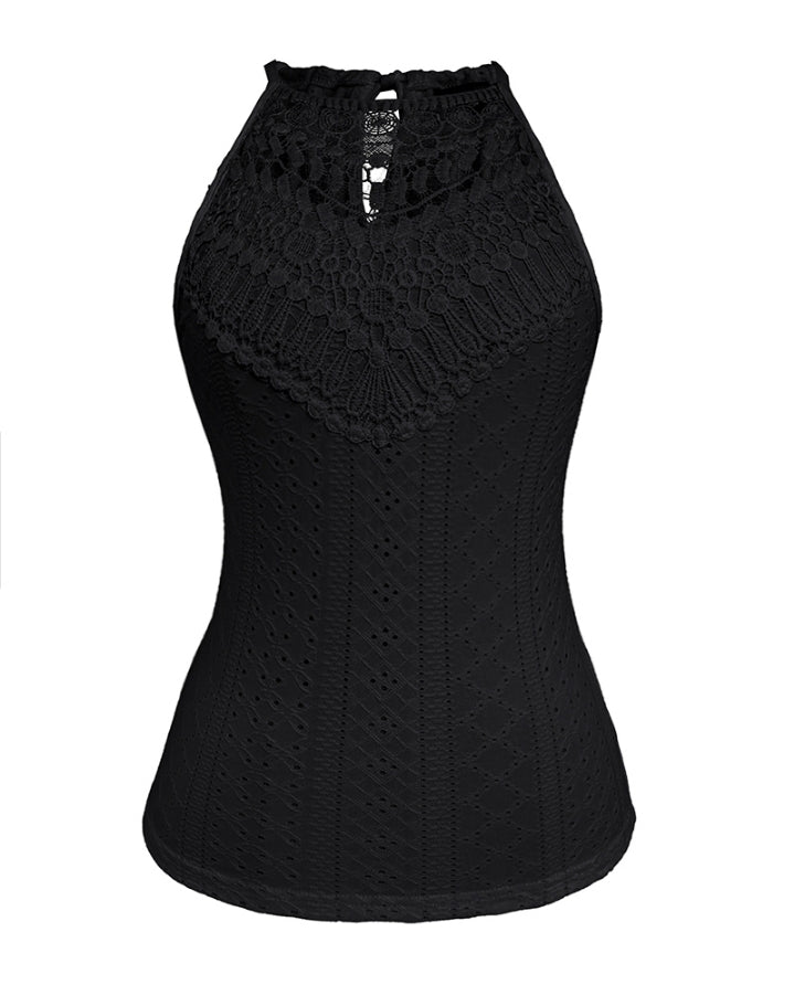 Premièrement : Ce débardeur sans manches en dentelle contrastée texturée, coupe slim décontractée Femme