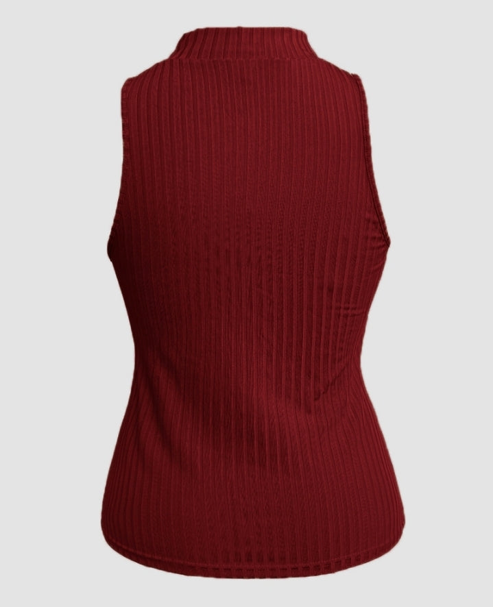 Premièrement : Ce Débardeur décontracté côtelé à col rond et coupe ajustée avec fermeture éclair et bretelles épaisses femme.